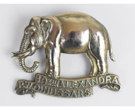 British Army 19th Hussars double scroll elephant design cap badge