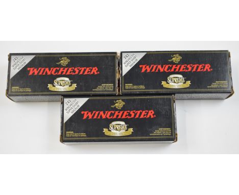 Sixty .243 Winchester Super Short Magnum Winchester Supreme Ballistic Silvertip rifle cartridges, all in original boxes.&nbsp