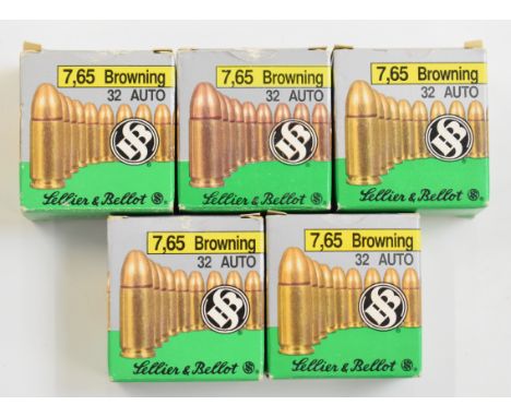 One-hundred-and-twenty-five 7.65 Browning 32 Auto cartridges, all in original boxes.&nbsp;PLEASE NOTE THAT A VALID RELEVANT F