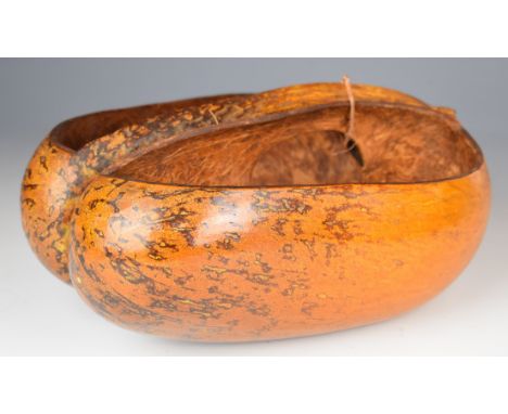 Coco de mer seed carved into a trug or similar carrier, 30 x 23cm.&nbsp;