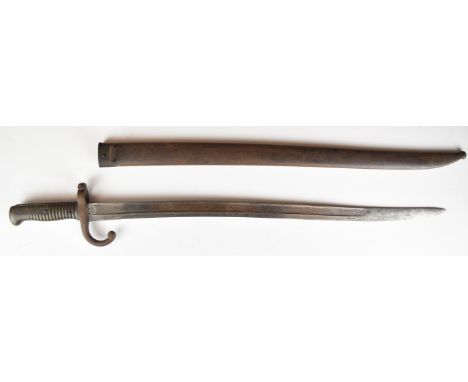 French 1866 pattern chassepot bayonet with downswept quillon, 57cm single edged yataghan blade and scabbard. PLEASE NOTE ALL 