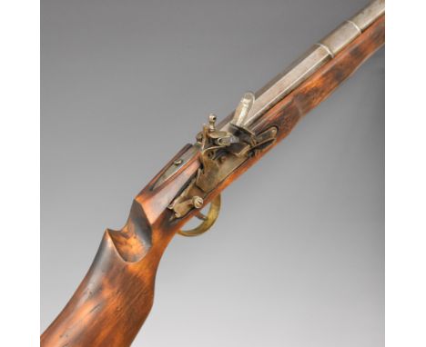 Flintlock cavalry carbine rifle with dog safety, shaped stock, brass trigger guard and 25 inch smooth bored part-octagonal ba