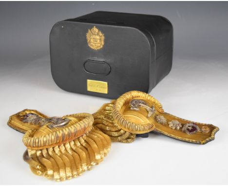 Royal Navy pair of Victorian epaulettes for Commodore rank by Gieves &amp; Sons, Portsmouth, in fitted tin box by Matthews &a