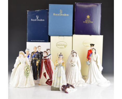 Royal Doulton, Royal Worcester, John Bromley and Coalport figurines of English Royalty including limited edition 134/450 'Roy