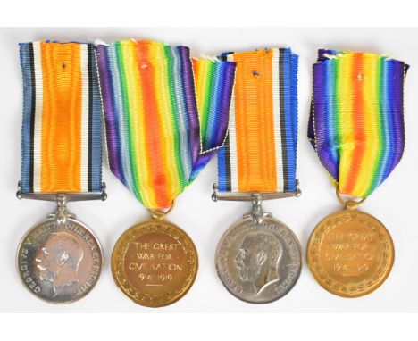 Two British Army WW1 medal pairs comprising War Medal and Victory Medal, one pair named to 34724 Pte A Osborne, Duke of Cornw