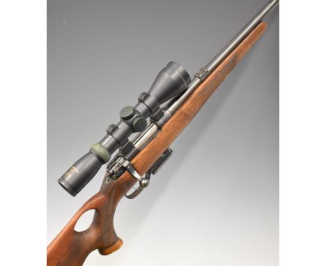 BRNO 527 .222 bolt-action rifle with chequered semi-pistol grip and forend, raised cheek piece, sling mounts, extended magazi