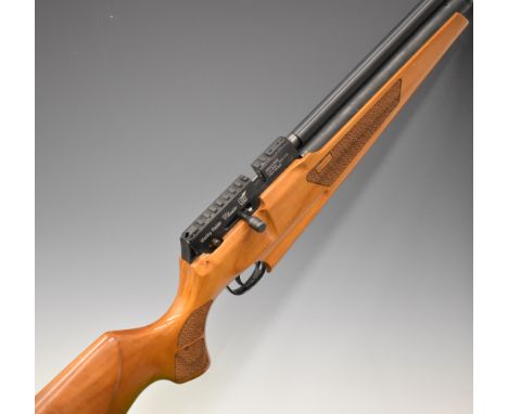 Webley Raider Classic .22 PCP air rifle with textured semi-pistol grip and forend, raised cheek piece and adjustable trigger,