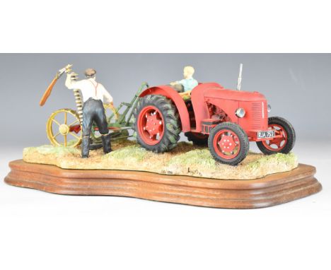 Border Fine Arts David Brown Cropmaster tractor model 'First Cut' by Ray Ayres on base, height 15 x length 33cm