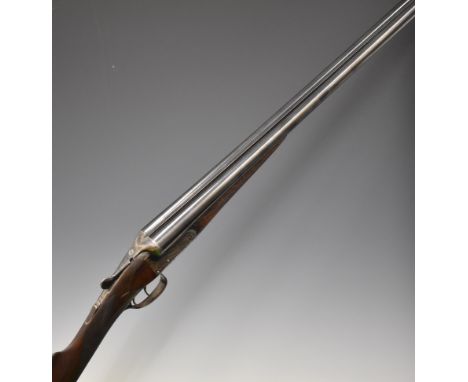 George Gibbs of Bristol 20 bore side by side shotgun with named and engraved locks, engraved underside, trigger guard, top pl