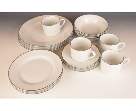 Royal Worcester four place setting dinner and tea ware decorated in the Classic Platinum pattern, twenty pieces