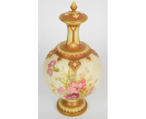 Royal Worcester blush ivory covered pedestal vase with flower decoration, height 30.5cm