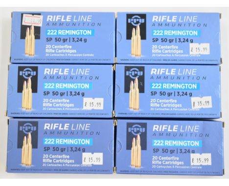 One-hundred-and-twenty .222 Remington PPU Rifle Line rifle cartridges, all in original boxes.&nbsp;PLEASE NOTE THAT A VALID R