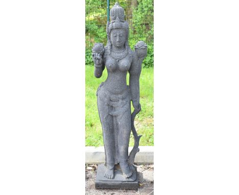 Lava stone sculpture of a standing deity, from the Borobadur temple area, Java, Indonesia, height 140cm