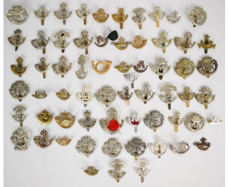 Collection of approximately 60 British Light Infantry badges including Durham, Somerset, Cornwall, Royal Guernsey, King's Shr