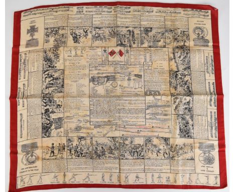 Late Victorian Fulton's Patent No 12801 souvenir military handkerchief featuring the Lee Metford Rifles Mark 1 and 2, Infantr