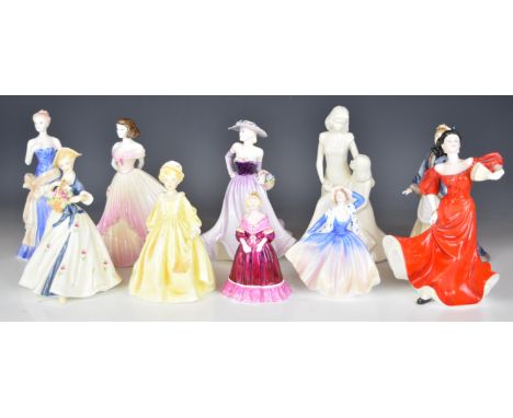 Ten Coalport and Royal Worcester figurines including Happy Birthday, Winter's Morn, Mother's Love, Summers Day, Romany Dance,