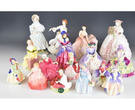 Large collection of Royal Doulton, Royal Worcester and Coalport figurines with limited edition and older examples including V