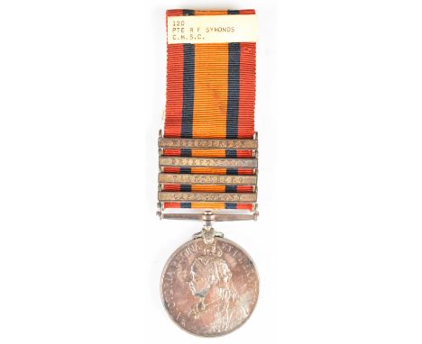 Queen's South Africa Medal with clasps for Cape Colony, Paardeberg, Driefontein and Wittbergen named to 120 Pte R F Symonds, 