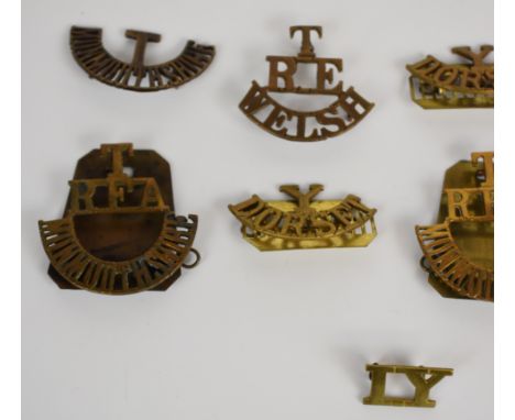 Ten British Army Territorial and Yeomanry shoulder titles including Monmouthshire, Dorset, Royal Field Artillery, etc&nbsp;