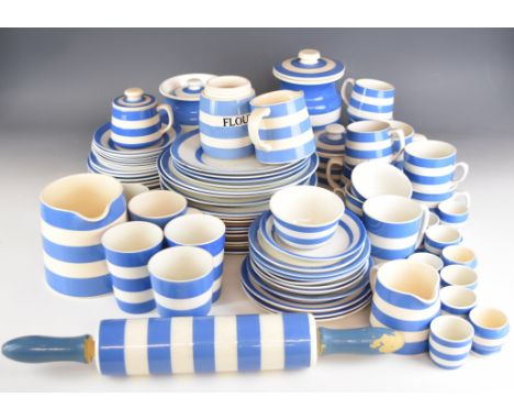 T.G. Green blue Cornishware, to include plates, cups, jars, jug and rolling pin, approximately 75 pieces, diameter of largest