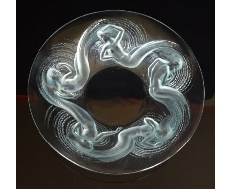 Lalique Calypso pattern glass bowl decorated in relief with five mermaids, No. 381, signed 'R Lalique France', 35.3cm in diam