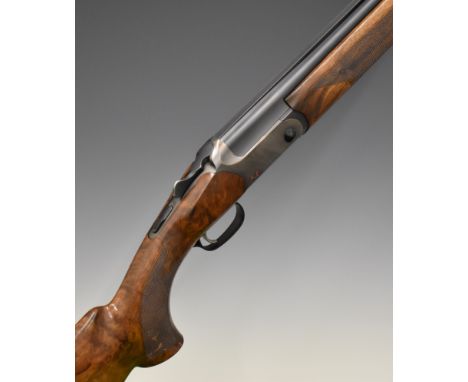 Blaser F16 12 bore over under ejector shotgun with named locks and underside, chequered semi-pistol grip and forend, vented t