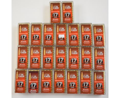 Eleven-hundred-and-fifty .17 HMR Hornady V-max rifle cartridges, all in original boxes.&nbsp;PLEASE NOTE THAT A VALID RELEVAN