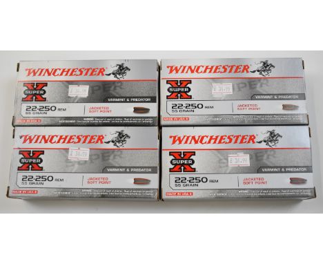 Eighty .22-250 Winchester Super X rifle cartridges, all in original boxes.&nbsp;PLEASE NOTE THAT A VALID RELEVANT FIREARMS/SH