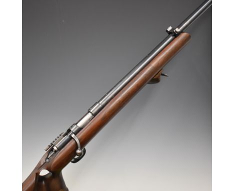 Remington Rangemaster 37 .22 bolt-action target rifle with thumb-hole grip, raised cheek piece, sling mounts and 27.5 inch ba