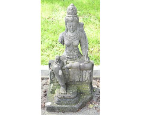 Lava stone sculpture of a seated deity, from the Borobadur temple area, Java, Indonesia, height 103cm  