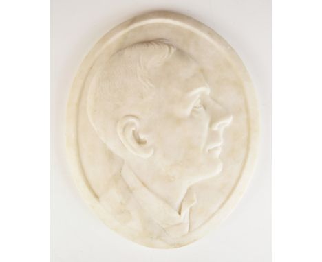 Carved alabaster / marble portrait plaque of a gentleman, 29 x 44cm