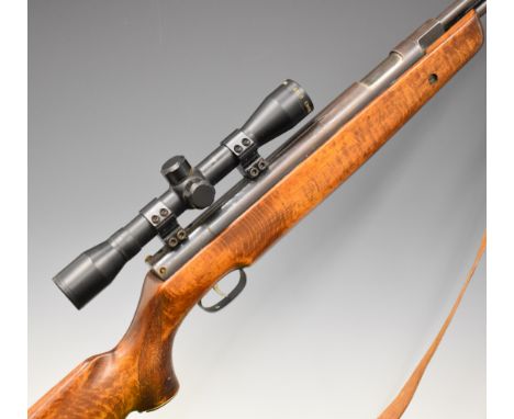 Weirauch HW77 .22 underlever air rifle with chequered semi-pistol grip, raised cheek piece, leather sling, adjustable trigger