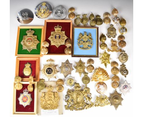 Collection of approximately 40 British Army badges for Glengarry, bearskin and other headwear including 24th Regiment of Foot