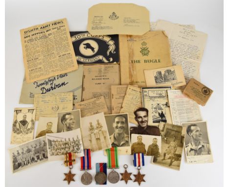 British Army WW2 medal group of five comprising 1939/1945 Star, France &amp; Germany Star, Africa Star with clasp for 8th Arm