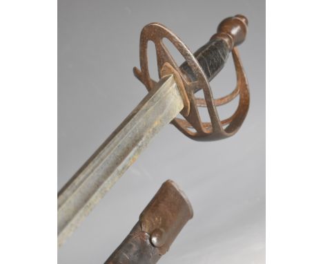 British Army Heavy Cavalry 1788 pattern Trooper's sword with three bar hilt, 92cm straight single edged blade stamped with a 