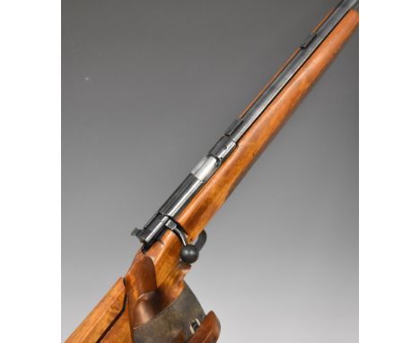 Anschutz Match 54 .22 bolt-action target rifle with shaped and textured thumb-hole grip, adjustable stock and trigger, scope 