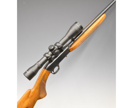 Browning .22 semi-automatic take-down rifle with chequered semi-pistol grip, adjustable sights, 4x40 scope, sound moderator a