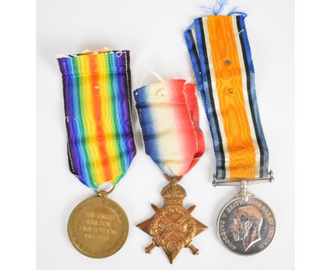 British Army WW1 medal trio comprising 1914/1915 Star, War Medal and Victory Medal named to 76205 Gunner R W Thompson, Royal 