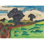 Karl Schmidt-Rottluff. Landschaft mit dunklen Bäumen. Um 1962