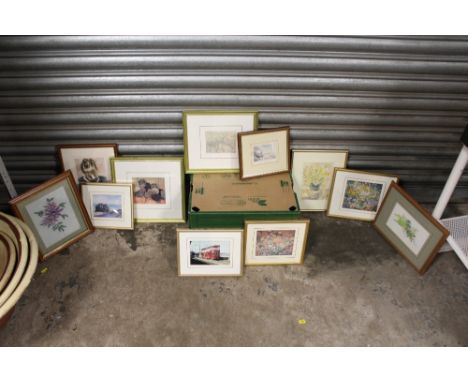 A BOX OF ASSORTED PICTURES AND PRINTS TO INCLUDE A WATERCOLOUR PORTRAIT STUDY SIGNED M WILLIAMS LOWER RIGHT 