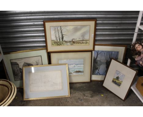 A COLLECTION OF WATERCOLOURS TO INCLUDE A STUDY IF A HERON SIGNED DAVID A FINNEY, SEASCAPE SIGNED I KIRKPATRICK ETC, TOGETHER