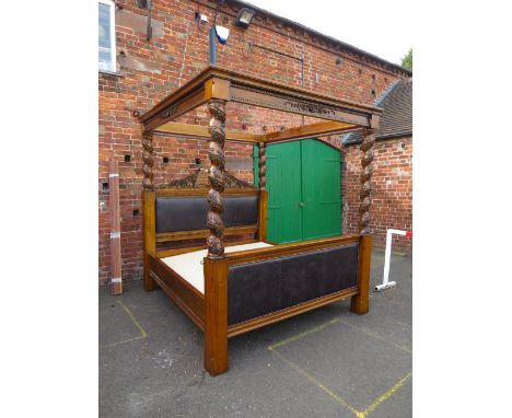 A FRANK HUDSON&nbsp;LARGE MODERN 'ROMEO &amp; JULIET' FOUR POSTER BED WITH CARVED VINE DETAIL - TOTAL WIDTH 210 CM