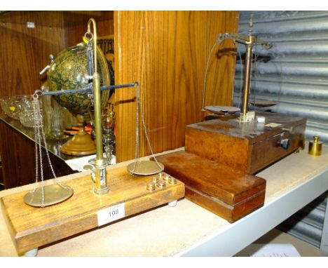 A SET OF F E BECKER &amp; CO SCALES TOGETHER WITH ANOTHER AND WEIGHTS