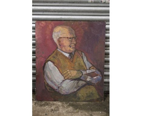 BARBARA J STEWART - AN UNFRAMED OIL ON BOARD PORTRAIT STUDY ENTITLED 'GRANDPA' WITH FEMALE PORTRAIT VERSO SIZE - 72CM X 61CM 