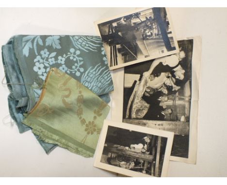 A SAMPLE OF THE FABRIC USED FOR THE KINGS CURTAINS WITH PHOTOGRAPH, TOGETHER WITH A CORRESPONDING EXAMPLE FROM THE QUEENS WED