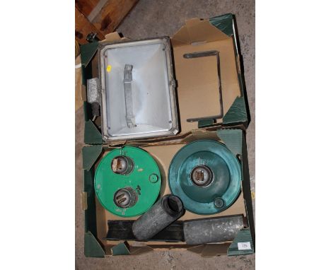 TWO PARAFFIN GREENHOUSE HEATERS TOGETHER WITH AN OUTDOOR LIGHT
