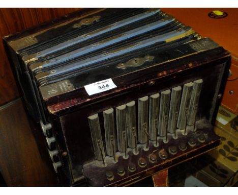 A VINTAGE 'THE NATIONAL BAND' SAXONY VINTAGE WOODEN ACCORDION