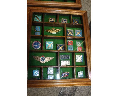 A COLLECTION OF ENAMEL AND OTHER RUSSIAN MILITARY RELATED PIN BADGES TOGETHER WITH A RUSSIAN MILITARY CAP ETC.