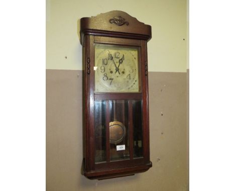 AN EDWARDIAN OAK GLAZED WALL CLOCK, H 78 cm