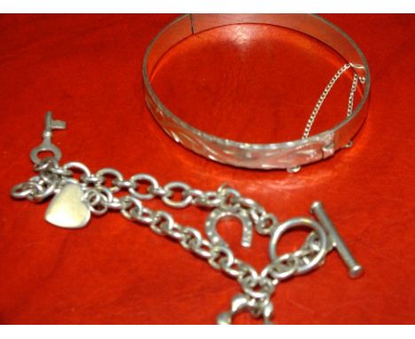 A SILVER BANGLE AND A BRACELET, APPROX WEIGHT 36.8 G